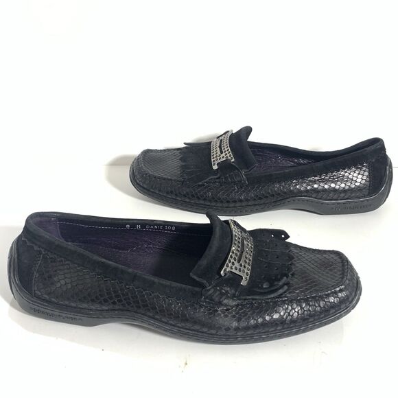 Donald J. Pliner Black Snake Textured Leather Buckle Loafers Danie Size 8 Womens - Picture 6 of 12